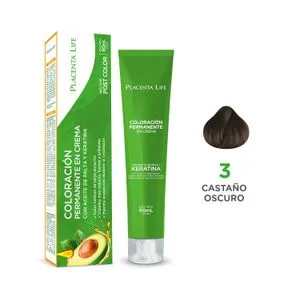 TINTE PLACENTA LIFE SIN AMONIACO 3 CASTAÑO OSCURO 60 ML